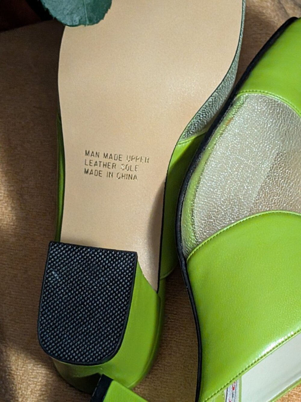 Peek-A-Boo Stefani Shoes -Slide-In -Lime Green & See Through Mesh-9-Leather sole - Picture 4 of 4